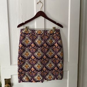 J. Crew Womens Pencil Skirt size 4 Pink Navy Paisley Knee Length
